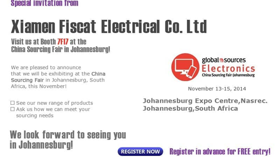 A Fiscat részt vesz a Global Source Electronics Johannesburg Dél-Afrikában 2014. november 11-19.